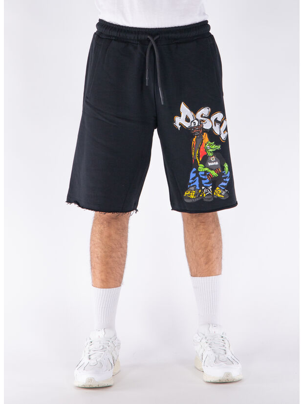 SHORTS CON STAMPA, NERO, large
