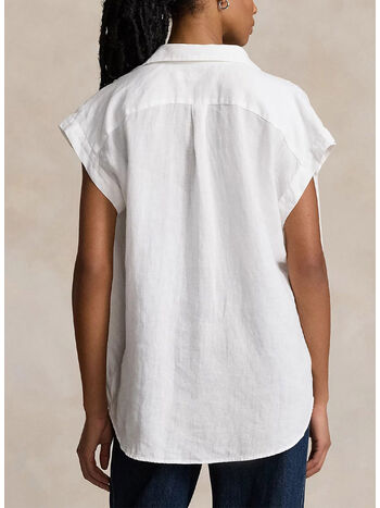 CAMICIA POPOVER IN LINO, WHITE, small