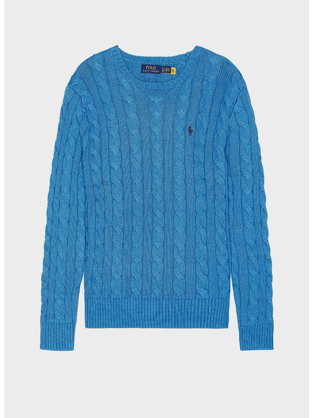 MAGLIONE GIROCOLLO IN MAGLIA TRECCIATO, BLUE ORBIT, large