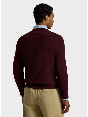 MAGLIONE GIROCOLLO IN LANA CON LOGO RICAMATO, AGED WINE HEATHER, small