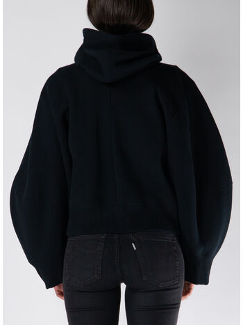 FELPA FULL ZIP CON MANICHE A PALLONCINO, 001 BLACK, small