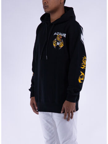 FELPA HOODIE CON STAMPA SUL RETRO, NERO, small
