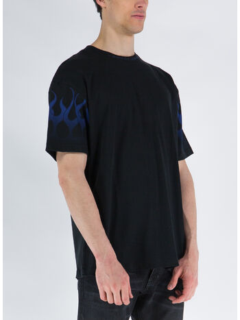 T-SHIRT WITH BLUE FLAMES, BLACK, small