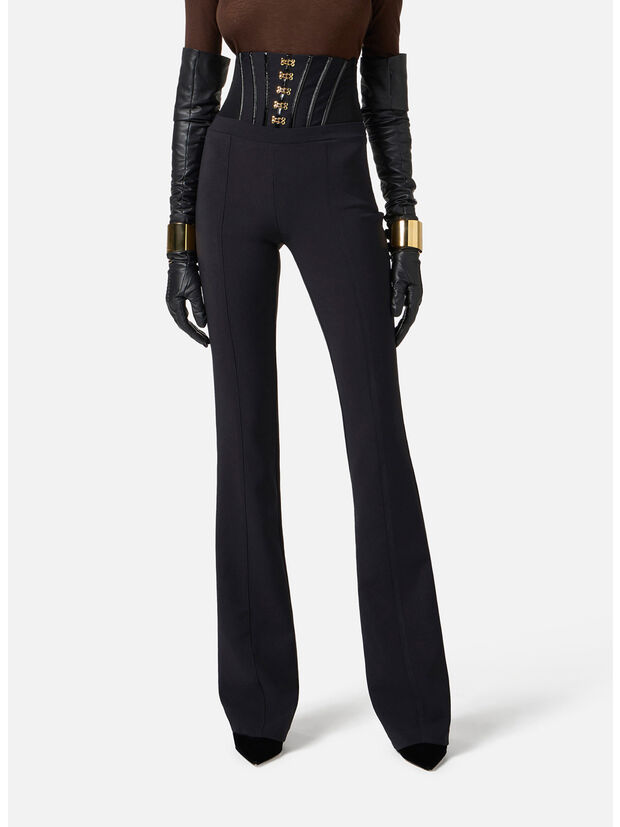 PANTALONE IN CRÊPE LEGGERO CON GANCI GIOIELLO, 110 NERO, large
