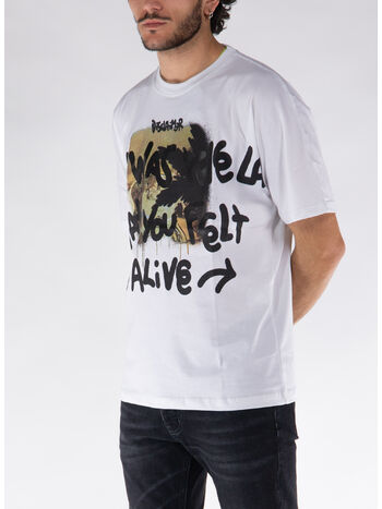 T-SHIRT A MANICHE CORTE CON STAMPA, BIANCO, small