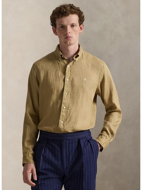 CAMICIA IN LINO SLIM-FIT, CAFE TAN, medium