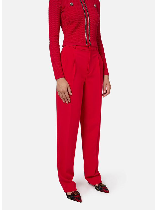 PANTALONE IN CR&Ecirc;PE STRETCH CON DOPPIE PINCES, CG5 RED PASSION, large