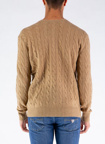 MAGLIONE IN LANA A TRECCE, CAMELMELANGE, small