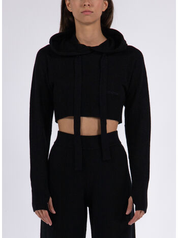 MAGLIA CROP CON CAPPUCCIO, NERO, small