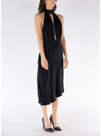 ABITO MIDI IN RASO CON GONNA ASIMMETRICA, 110 NERO, small