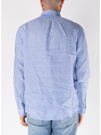 CAMICIA IN LINO CON LOGO RICAMATO, BLUE/WHITE, small