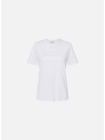 T-SHIRT IN JERSEY CON LOGO RICAMATO E STRASS, 270 GESSO, small