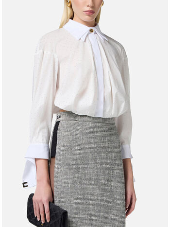 CAMICIA CON STRASS E NODO, 100 BIANCO, small