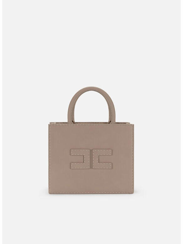 BORSA TOTE PICCOLA CON IMPUNTURE A CONTRASTO, DC4 GREIGE, medium