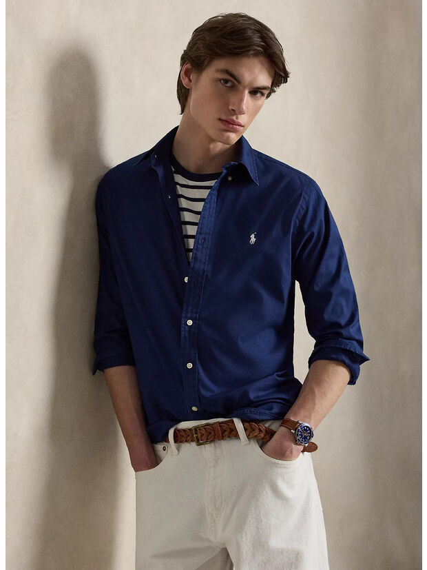 CAMICIA IN TWILL ULTRALEGGERO CUSTOM-FIT, NEWPORT NAVY, large