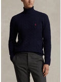 MAGLIONE A COLLO ALTO IN MAGLIA TRECCIATO, HUNTER NAVY, thumb