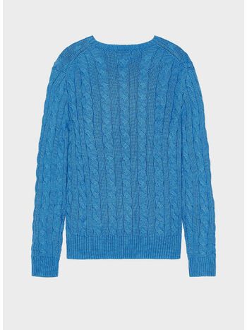 MAGLIONE GIROCOLLO IN MAGLIA TRECCIATO, BLUE ORBIT, small