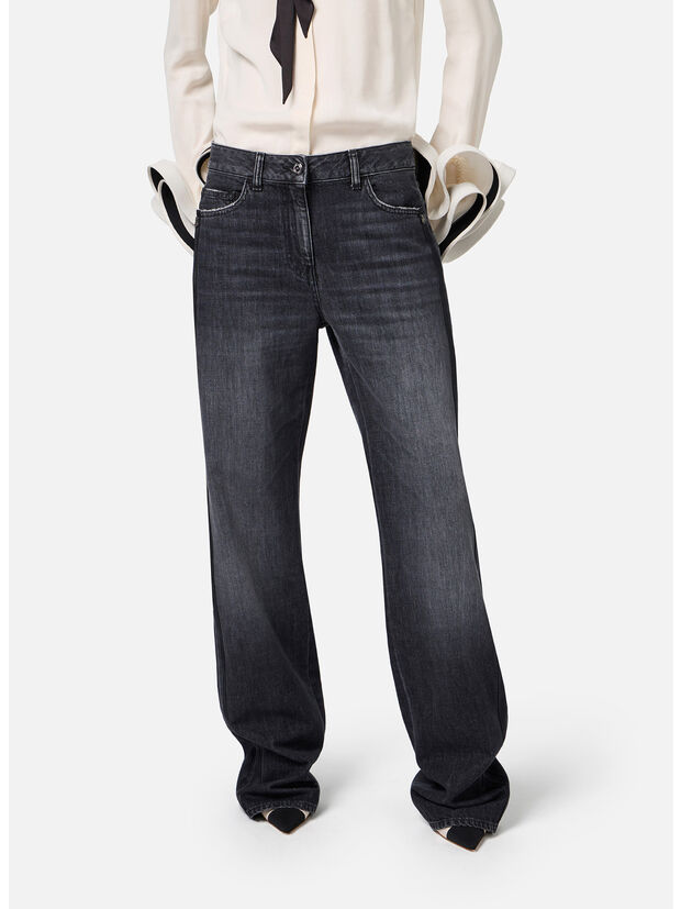 JEANS CON BANDE IN RASO, 102 BLACK DENIM, large