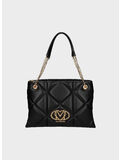 BORSA A SPALLA TRAPUNTATO CON MAXI LOGO, 000 NERO, thumb